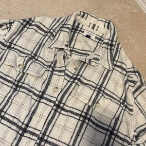 American Eagle Cream and Black Plaid Shacket